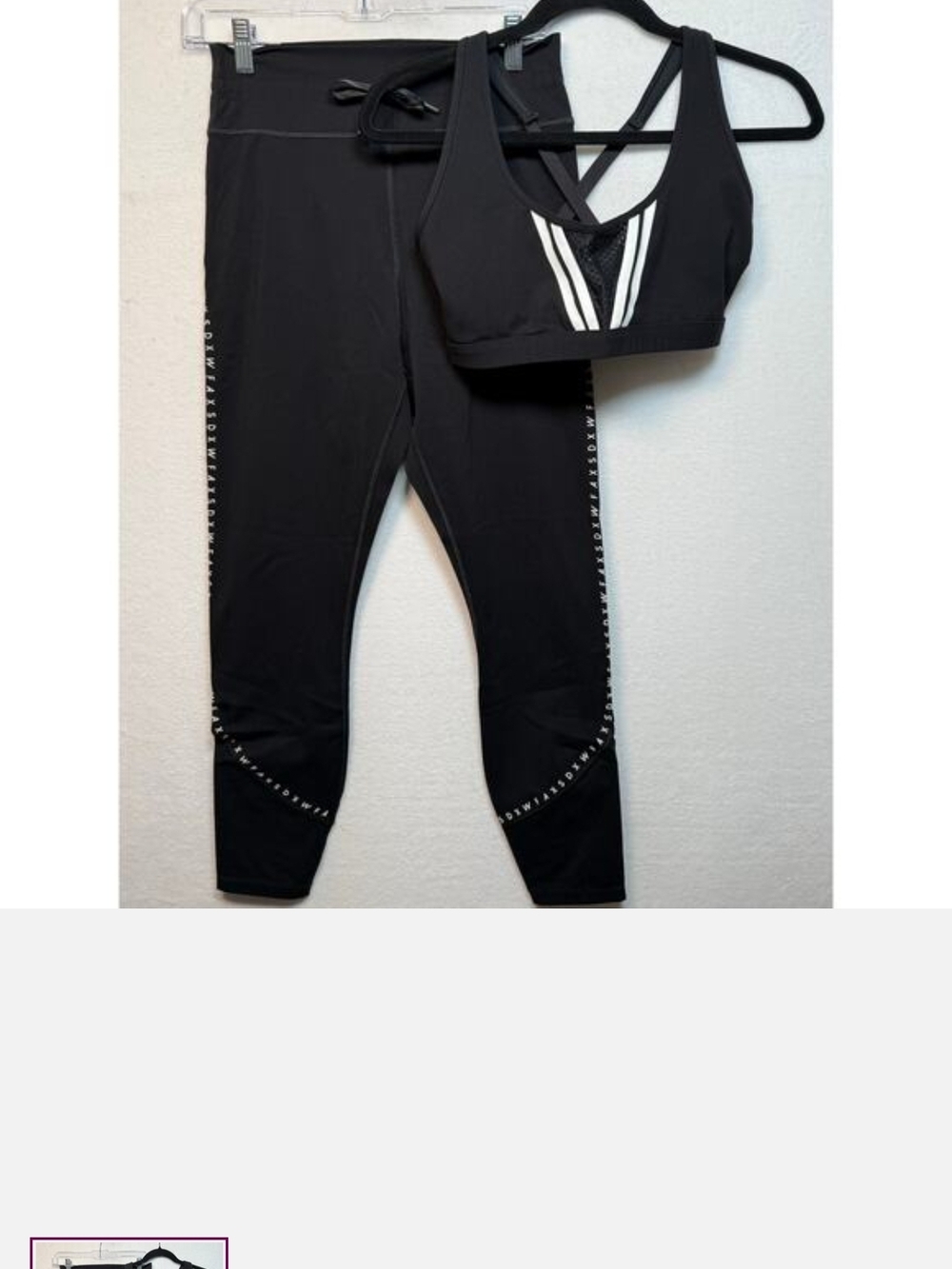 White Fox Boutique Black Active Leggings & Strappy Sports Bra Set Large Like New